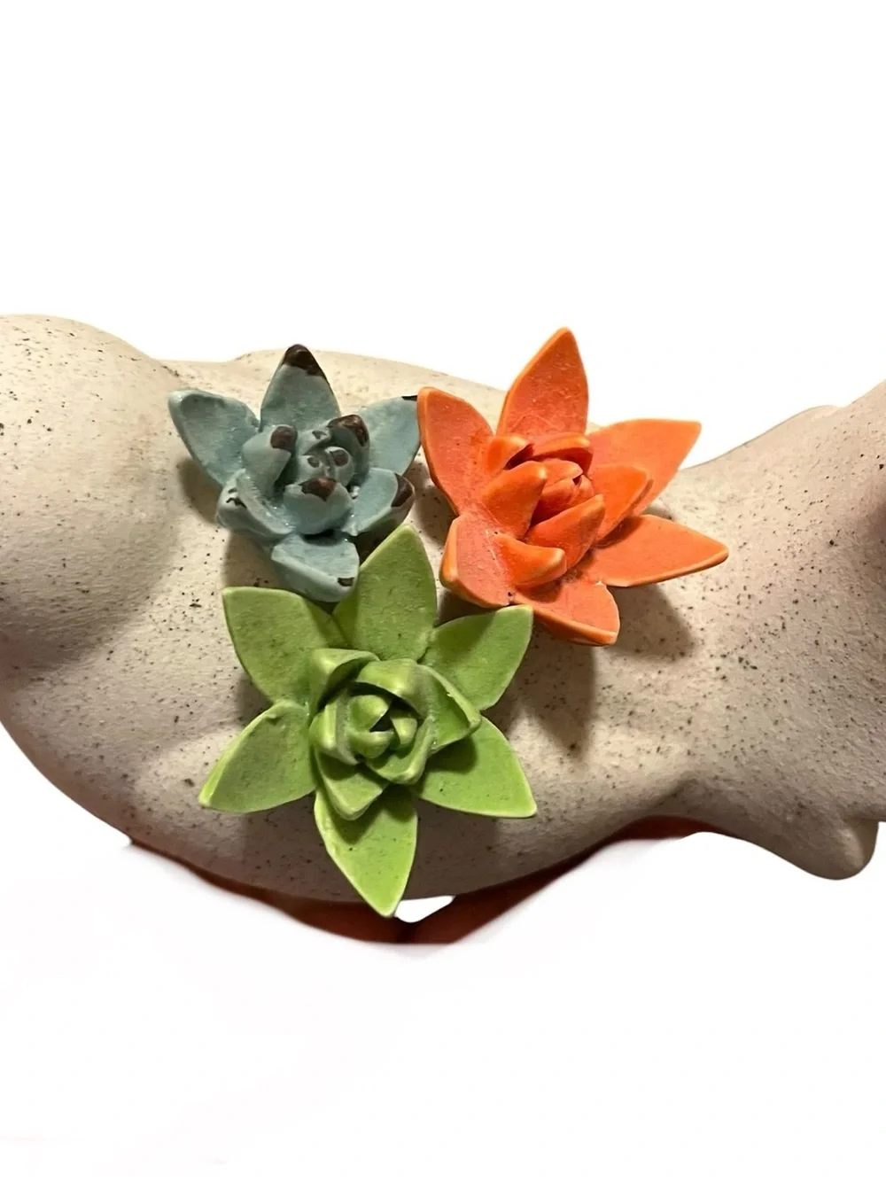Ceramic Bird figurine in Matt natural speckled finish Colorful Succulent Accents